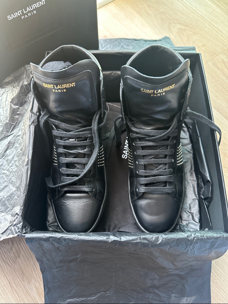Saint Laurent Black Leather Classic Studded High Top Sneakers
